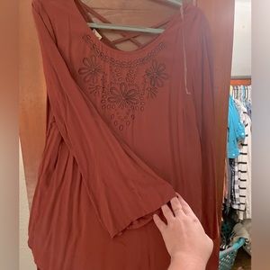 Faded glory bell sleeve burnt orange embroidered tunic